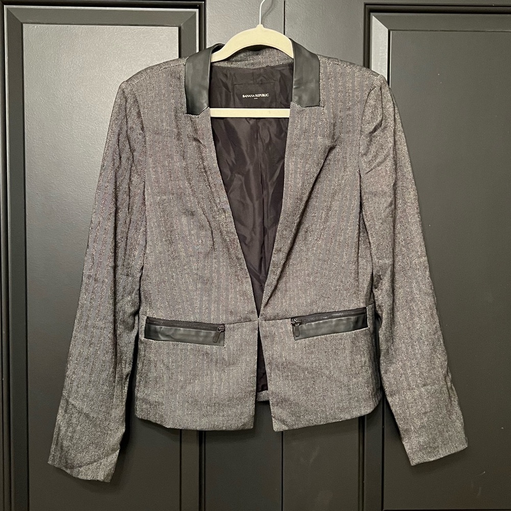 Herringbone | Faux Leather Blazer